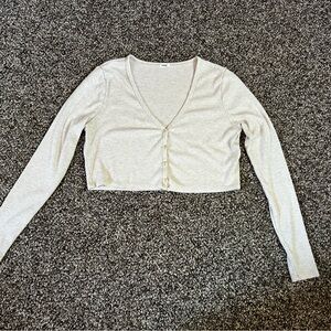 Women's Garage Ribbed Heathered Oatmeal  Long Sleeve Crop Top Size S